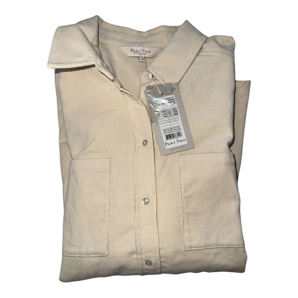 NWT Part Two Copenhagen EnidaPW Corduroy Button Down Shirt Beige Relaxed Fit 38